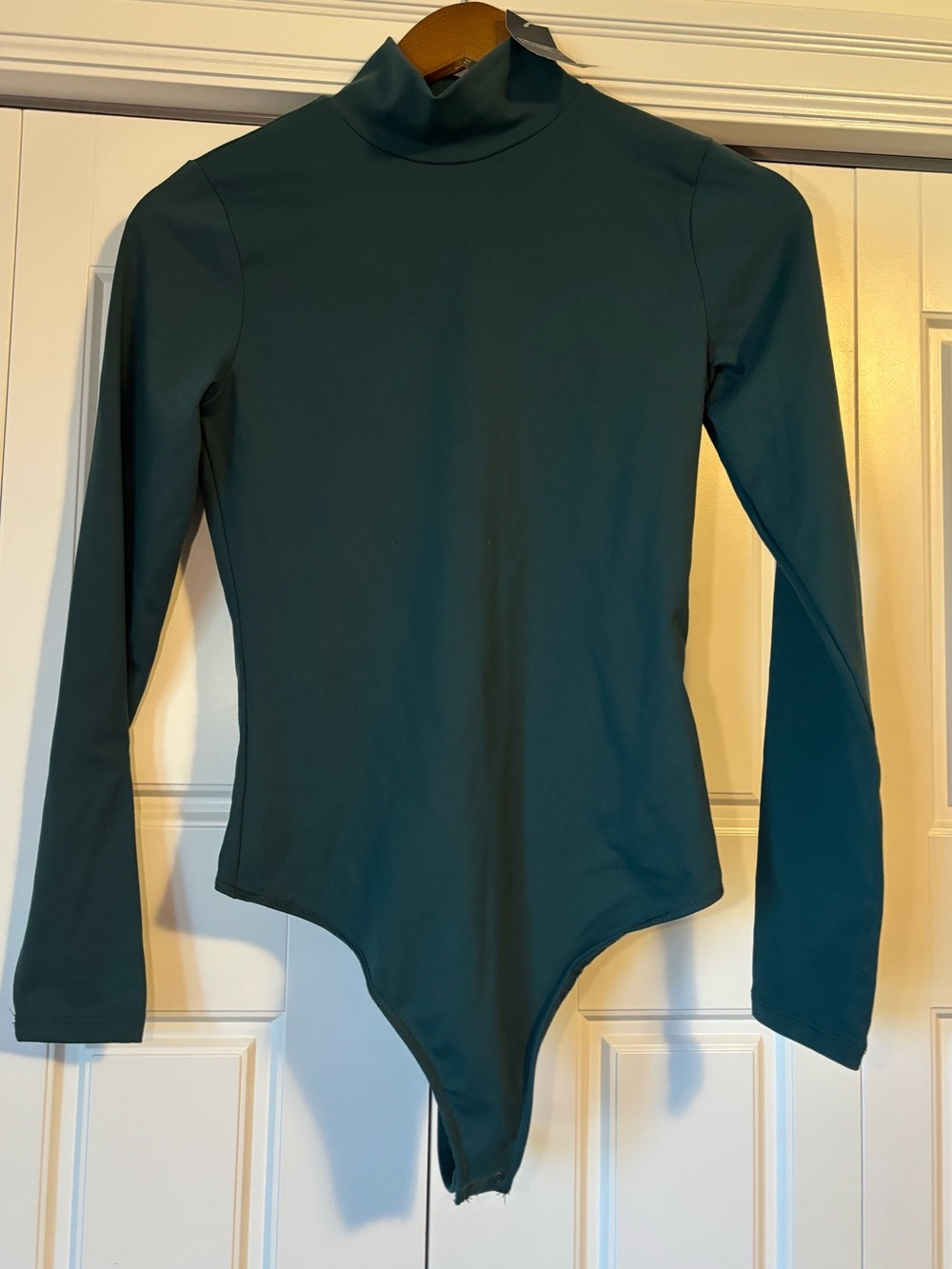 Abercrombie & Fitch, green “soft matte seamless longsleeve mock neck bodysuit”